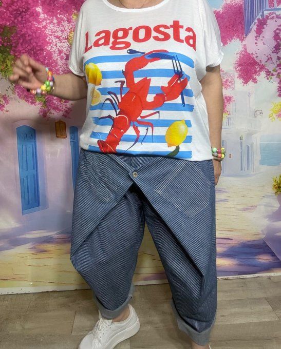 Jeans Wide Legs pans asymétriques rayé stone foncé du 40 au 48 (maxi 114cm Tour de taille)