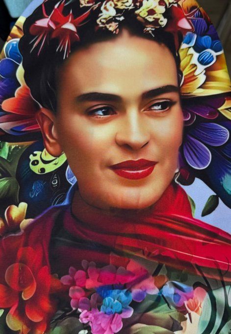 Chemise bleue crème manches réglables Frida Kahlo Papillon et Fleurs du 40 au 50/52