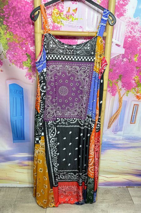 Robe à bretelles trapèze longue imprimée Bandanas multicolores N°2 du 40 au 50/52 