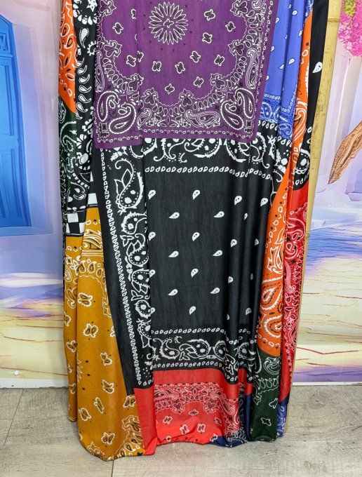 Robe à bretelles trapèze longue imprimée Bandanas multicolores N°2 du 40 au 50/52 