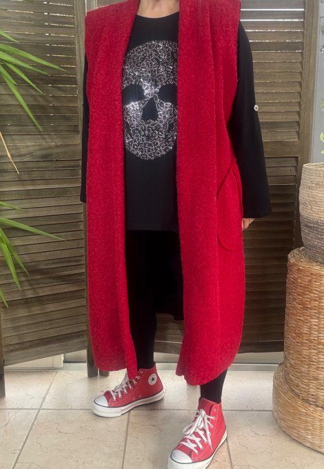 Maxi-tunique asymétrique noire Mexican Skulls Calavera Strass du 40 au 52