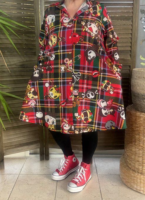 Chemise longue trapèze Tartan carreaux rouges Old School du 38 au 46 (et même + si portée ouverte) 