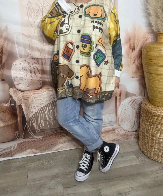 Gilet oversize velours beige crème Les Adorables Chiots confort ++++ du 42 au 54/56