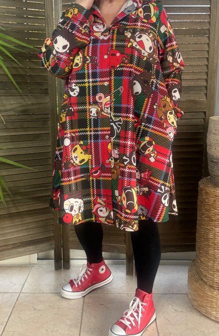 Chemise longue trapèze Tartan carreaux rouges Old School du 38 au 46 (et même + si portée ouverte)