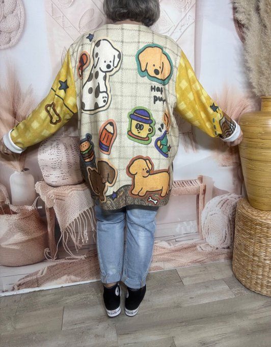 Gilet oversize velours beige crème Les Adorables Chiots confort ++++ du 42 au 54/56