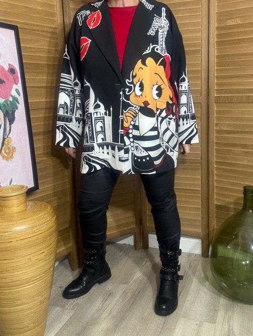 Veste blazer noire Betty Boop Pin Up in Paris du 42 au 52 et même +