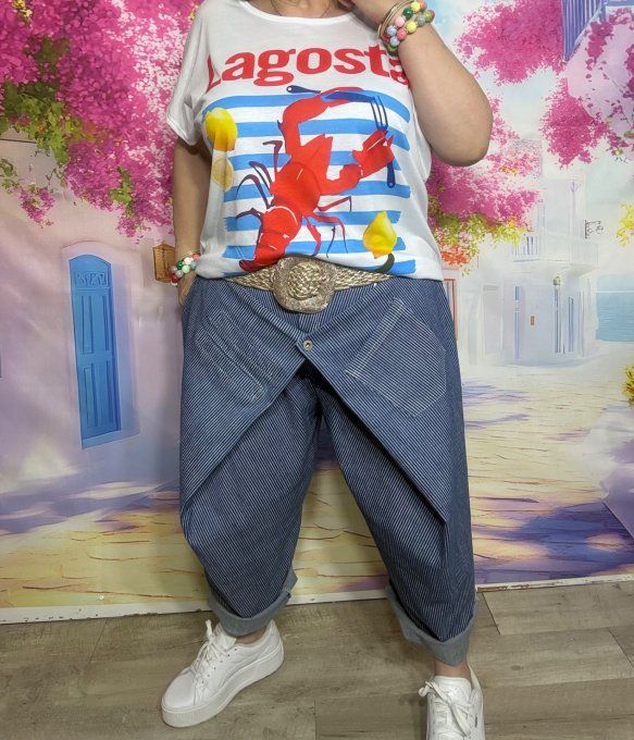 Jeans Wide Legs pans asymétriques rayé stone foncé du 40 au 48 (maxi 114cm Tour de taille)