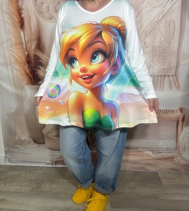 Top trapèze blanc manches longues La Fée Clochette du 40 au 54/56