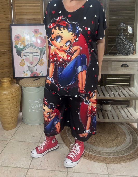 Ensemble bermuda façon Jort + top  Betty Boop Pinup du 40 au 52 