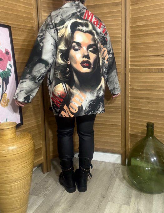 Veste blazer grise marbrée Marilyn Monroe Pin Up du 42 au 52 et même + 
