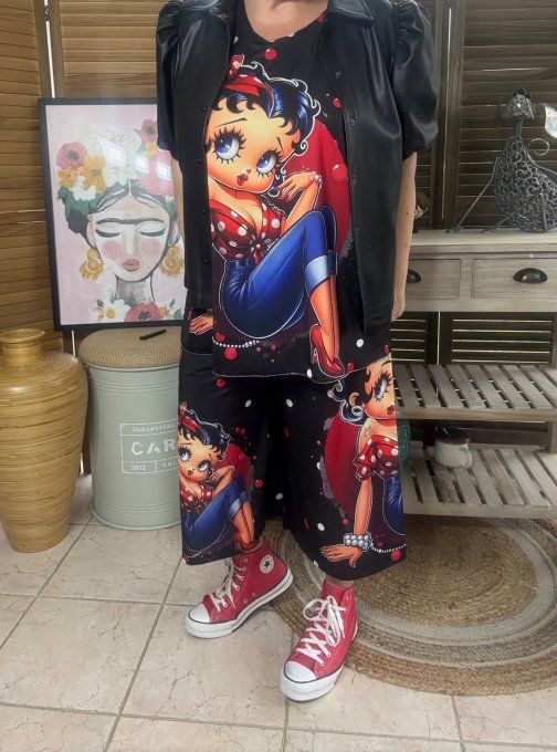 Ensemble bermuda façon Jort + top  Betty Boop Pinup du 40 au 52 