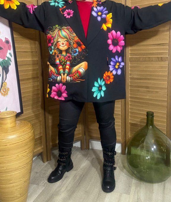 Veste blazer noire Hippie Rainbow Little Girl du 42 au 52 et même +