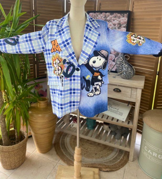 Veste blazer effet Jeans et Carreaux Tartan Snoopy du 38 au 46/48 