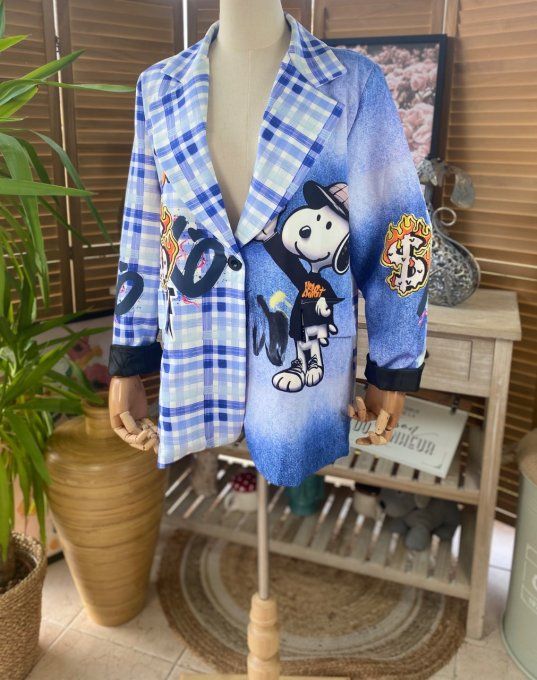 Veste blazer effet Jeans et Carreaux Tartan Snoopy du 38 au 46/48 