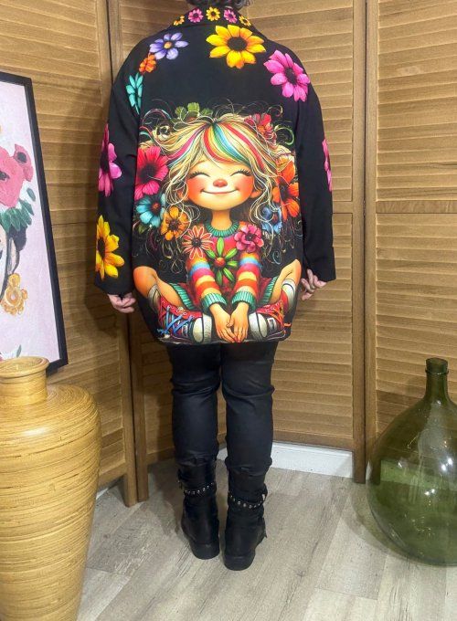 Veste blazer noire Hippie Rainbow Little Girl du 42 au 52 et même +
