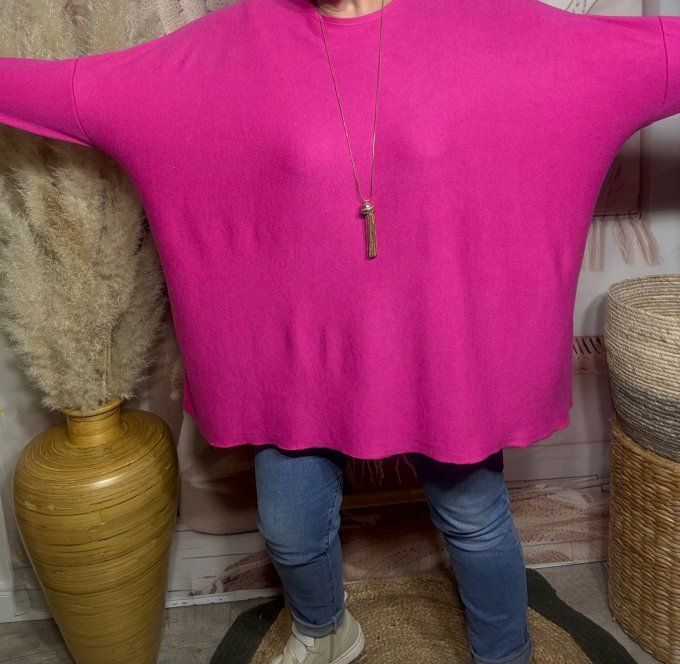 Tunique oversize fuschia mi-longue manches chauve-souris douceur +++ du 42 au 54/56 