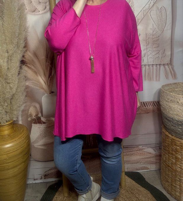 Tunique oversize fuschia mi-longue manches chauve-souris douceur +++ du 42 au 54/56 