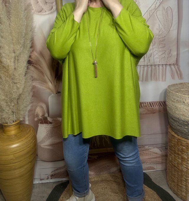 Tunique oversize vert pistache mi-longue manches chauve-souris douceur +++ du 42 au 54/56