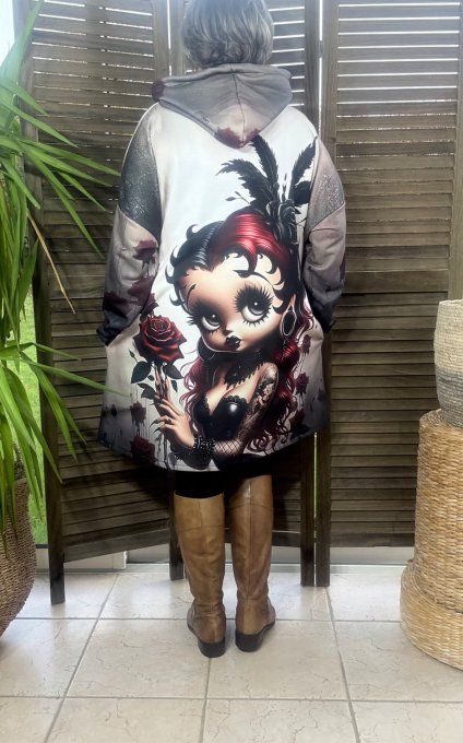Robe-sweat trapèze à capuche multicolore Betty Boop Gothic Girl du 40 au 50/52