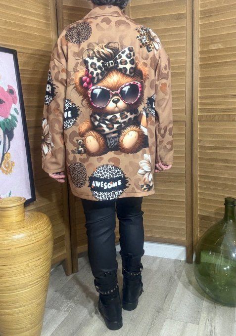 Veste blazer camel Léopard Teddy Bear Girly du 42 au 52 et même + 