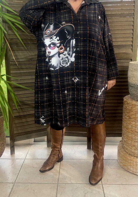 Robe chemise oversize Tartan carreaux Betty Boop Country Girl du 42 au 52/54