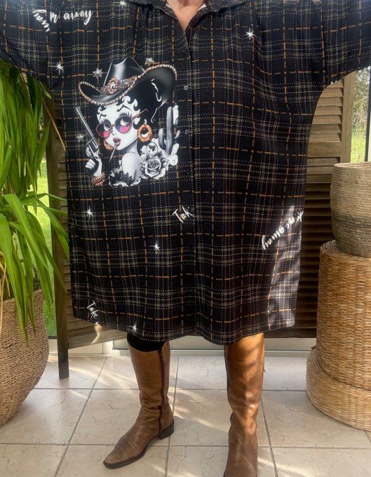 Robe chemise oversize Tartan carreaux Betty Boop Country Girl du 42 au 52/54