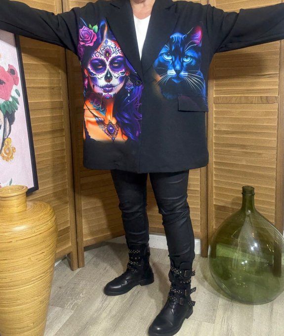 Veste blazer noire Mexican Skulls Velvet Catrina du 42 au 52 et même +