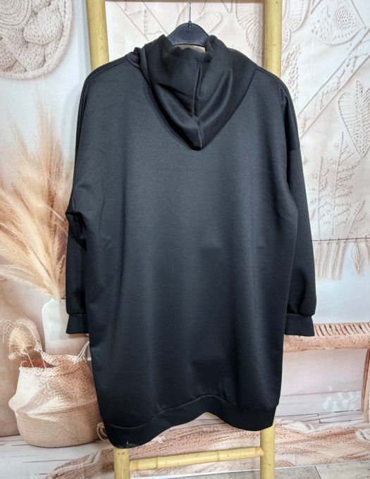 Maxi-sweat à capuche noir ou Robe-sweat sportswear confort +++ du 40 au 52 
