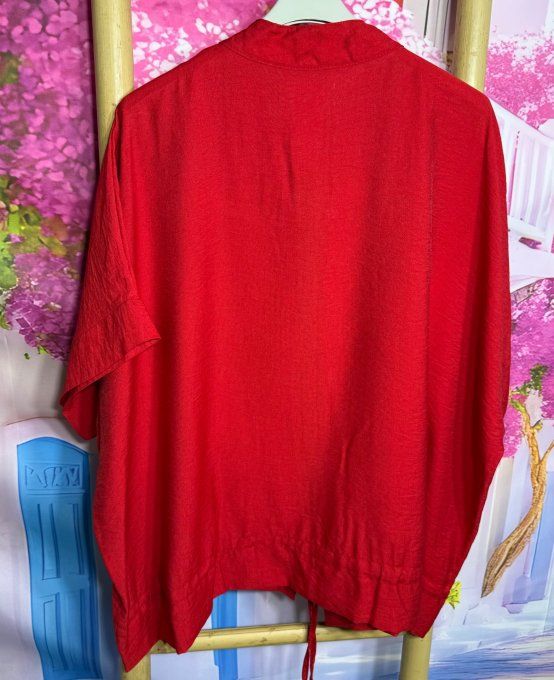 Blouson oversize rouge manches courtes taille ajustable fermeture zippée du 40 au 52 et même + 