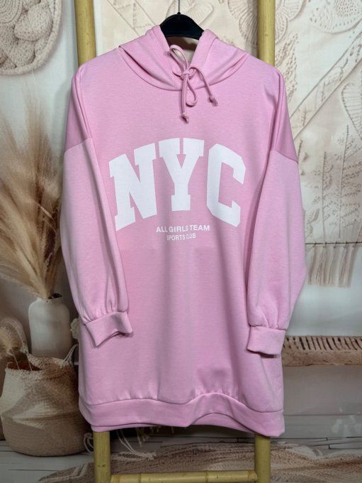 Maxi-sweat à capuche rose bébé ou Robe-sweat sportswear confort +++ du 40 au 52 