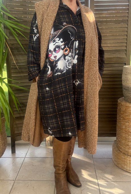 Robe chemise oversize Tartan carreaux Betty Boop Country Girl du 42 au 52/54
