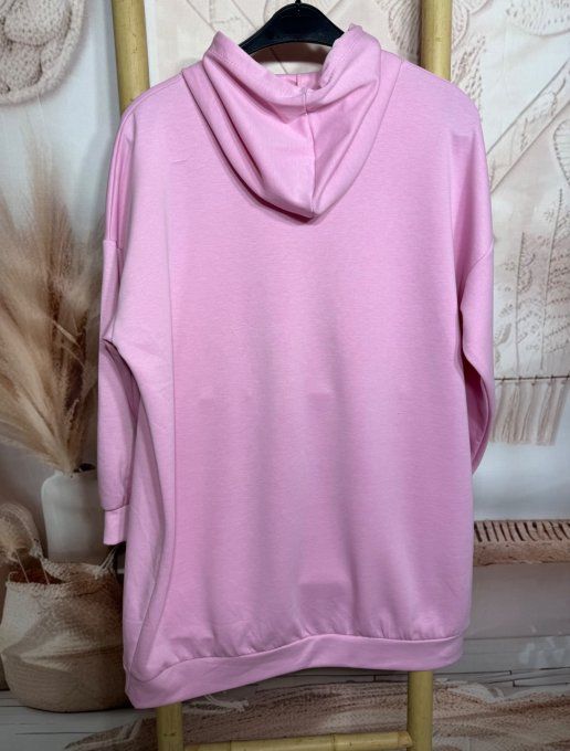Maxi-sweat à capuche rose bébé ou Robe-sweat sportswear confort +++ du 40 au 52 