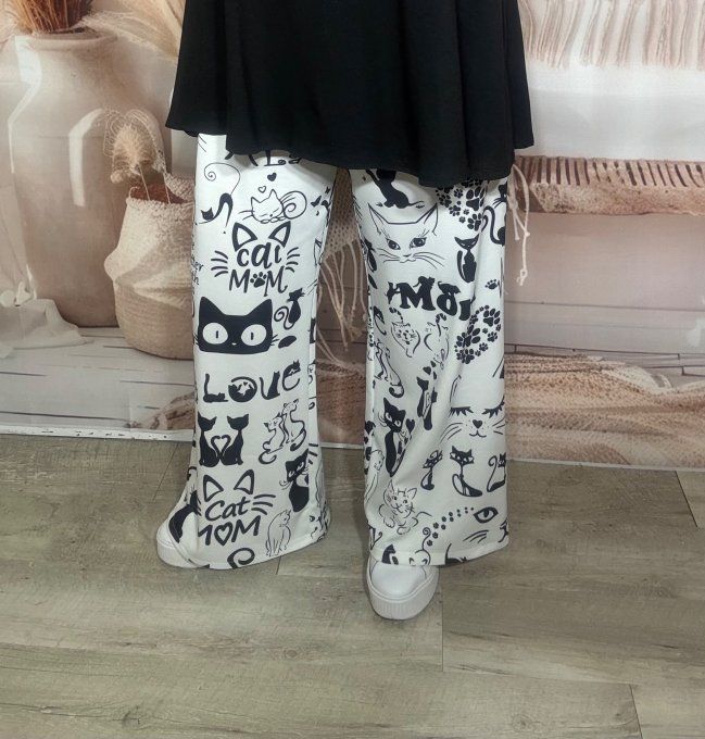 Pantalon Palazzo blanc La vie est meilleure avec des chats stretch ++++ du 40 au 52/54
