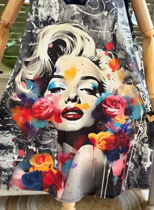 Robe effet jeans noir délavé Marylin Monroe dentelle noire du 38 au 46/48