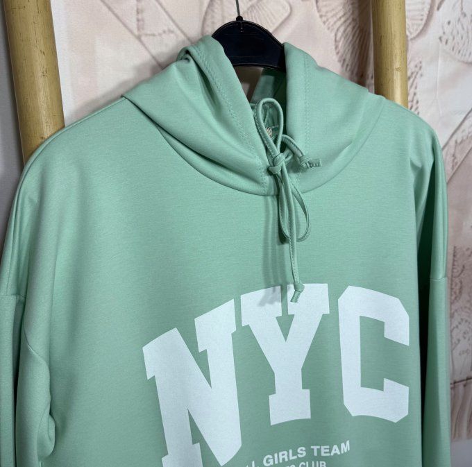 Maxi-sweat à capuche vert Menthe ou Robe-sweat sportswear confort +++ du 40 au 52 