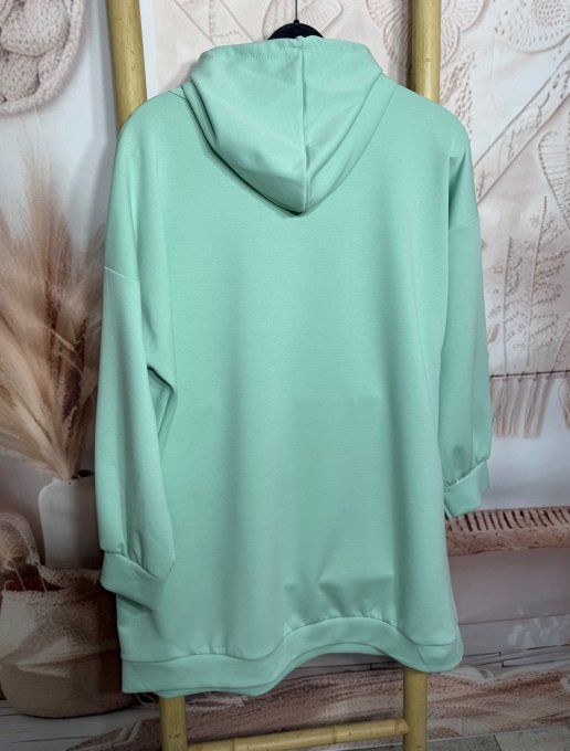 Maxi-sweat à capuche vert Menthe ou Robe-sweat sportswear confort +++ du 40 au 52 