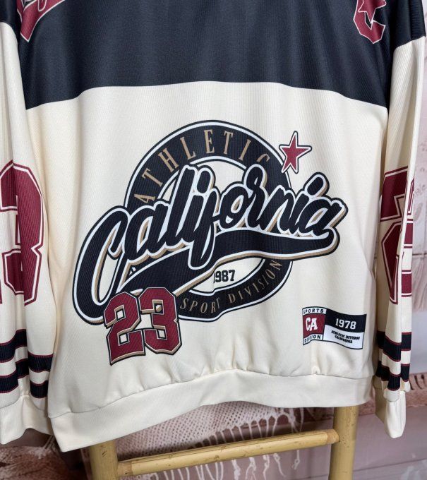 Sweat crème noir California University Number 23 Athletics Sport du 34 au 44