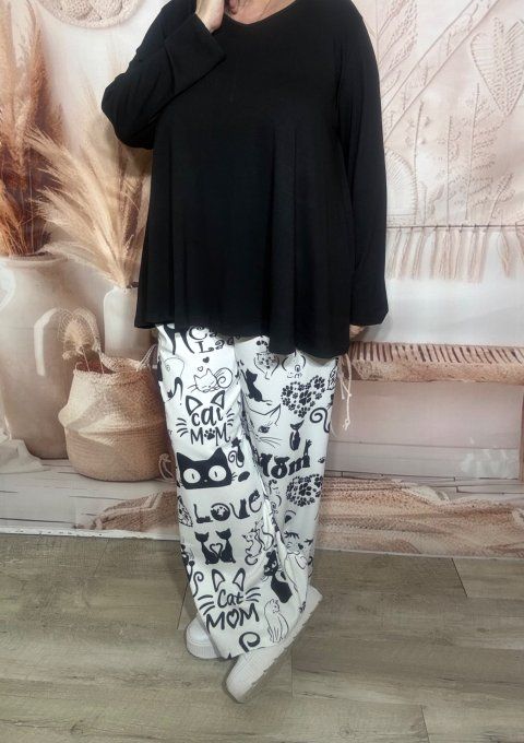 Pantalon Palazzo blanc La vie est meilleure avec des chats stretch ++++ du 40 au 52/54