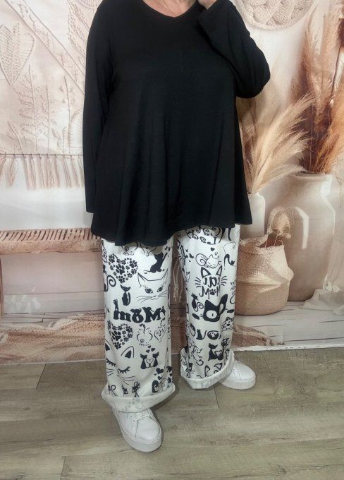 Pantalon Palazzo blanc La vie est meilleure avec des chats stretch ++++ du 40 au 52/54