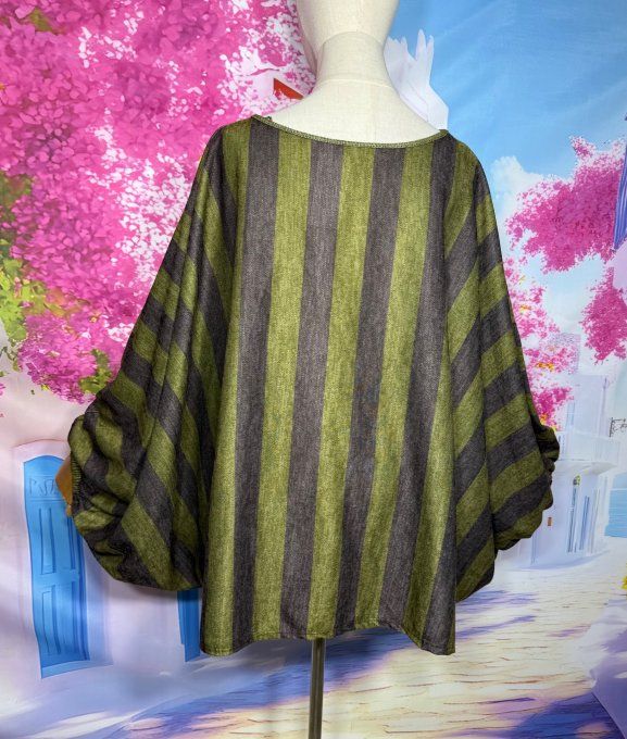 Pull fin oversize manches chauve-souris rayé Pistache Chocolat Douceur +++ du 42 au 56/58