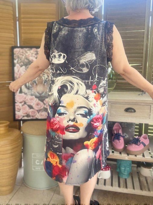 Robe effet jeans noir délavé Marylin Monroe dentelle noire du 38 au 46/48