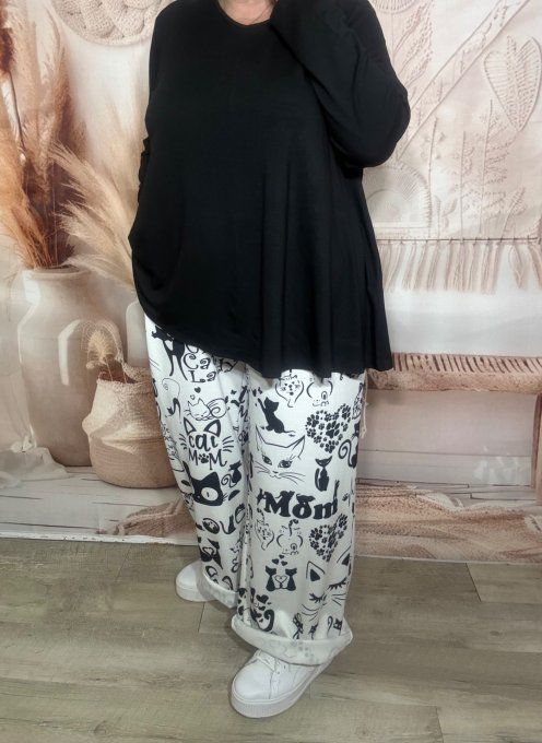 Pantalon Palazzo blanc La vie est meilleure avec des chats stretch ++++ du 40 au 52/54