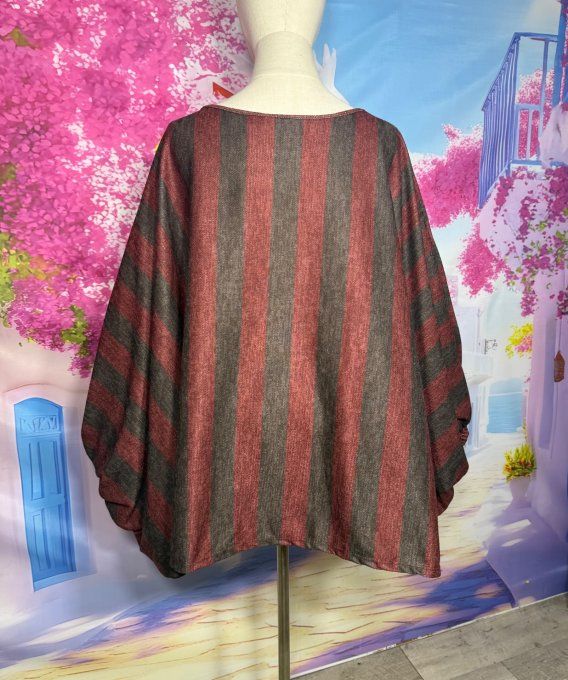 Pull fin oversize manches chauve-souris rayé Grenat Chocolat Douceur +++ du 42 au 56/58 