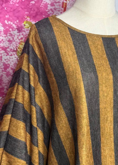 Pull fin oversize manches chauve-souris rayé Moutarde Chocolat Douceur +++ du 42 au 56/58