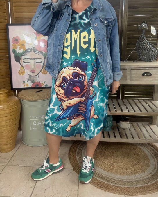 Robe courte ou tunique longue marbrée bleue Bouledogue Dogmetal Carlin du 42 au 52  
