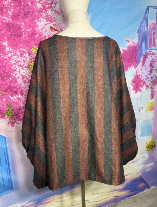 Pull fin oversize manches chauve-souris rayé Chocolat au lait Noir Douceur +++ du 42 au 56/58
