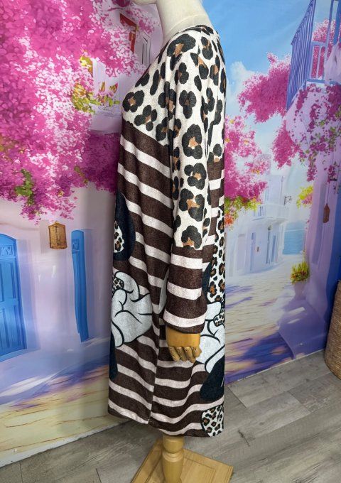 Robe trapèze Casual ou Robe de Nuit Rayé Chocolat & Léopard Minnie Mouse Douceur +++ du 40 au 50/52