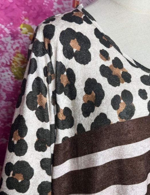 Robe trapèze Casual ou Robe de Nuit Rayé Chocolat & Léopard Minnie Mouse Douceur +++ du 40 au 50/52