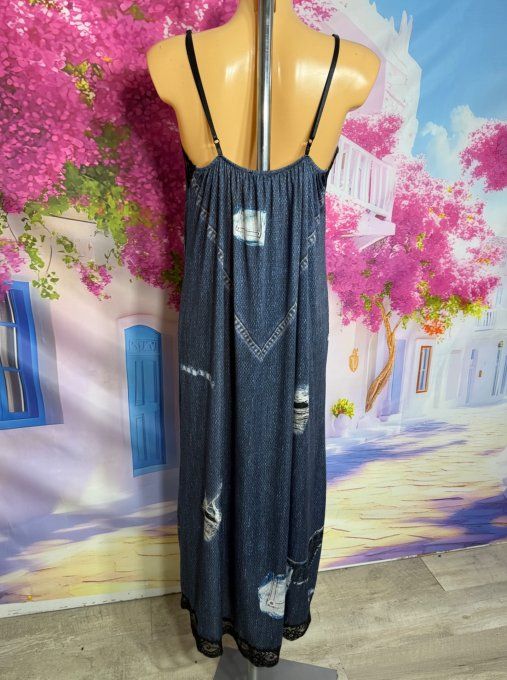 Robe nuisette lycra effet jeans brut et dentelle Frida Kahlo bretelles réglables du 38 au 48