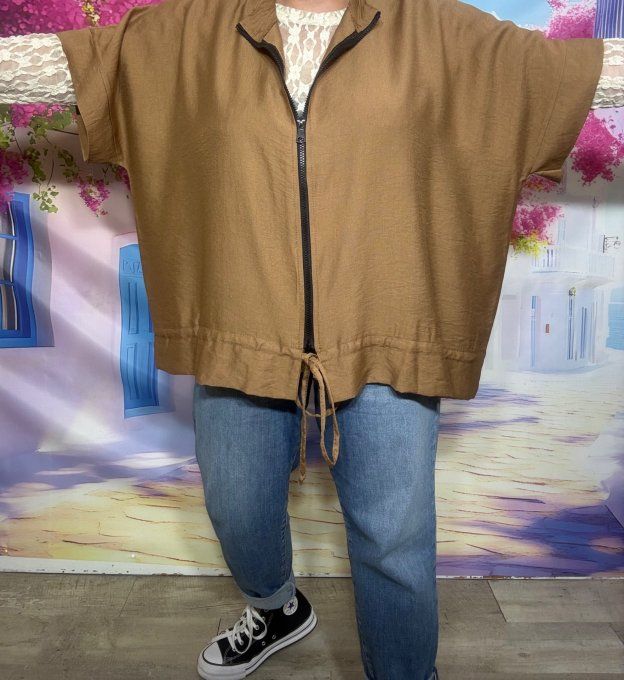 Blouson oversize Camel manches courtes taille ajustable fermeture zippée du 40 au 52 et même + 
